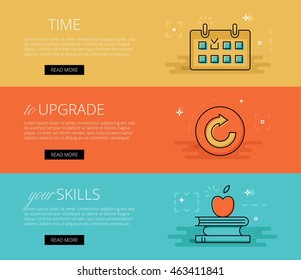 Flat line design web banners for educational sites. Vector illustration concept for web design with call to action buttons, ready to use