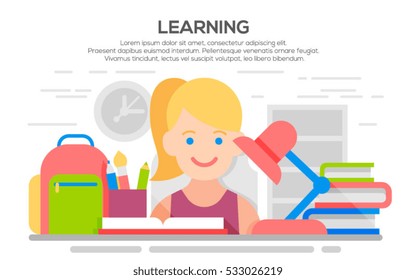 flat line design web banners for education, learning process, professional skills. Vector illustration concepts for web design, marketing, and graphic design. Concept of education of children.