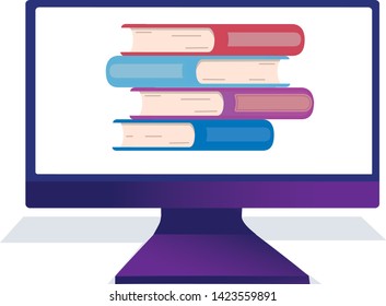 Flat line design website banner of e-learning, e-book, online education. Modern vector illustration for web design, marketing and print material.