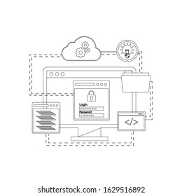 
flat line design website banner of business cloud computing. Modern vector illustration