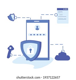 Flat Line Design Website Banner Of Internet Security, Data Protection Concept Modern Flat Cartoon Style Vector Illustration