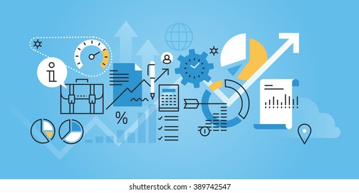 Flat line design website banner of business analysis and planning.
Modern vector illustration for web design, marketing and print material.
