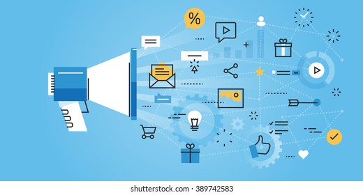 Flat line design website banner of digital marketing. Modern vector illustration for web design, marketing and print material.