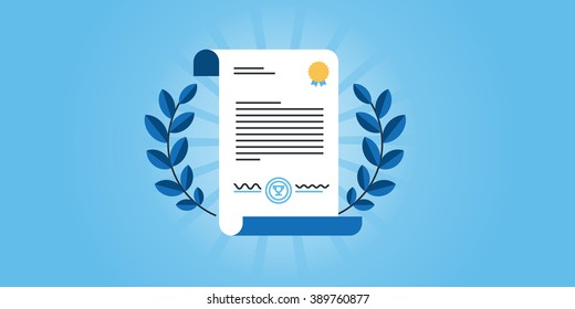 Flat line design website banner for certificate, diploma. Modern vector illustration for web design, marketing and print material.