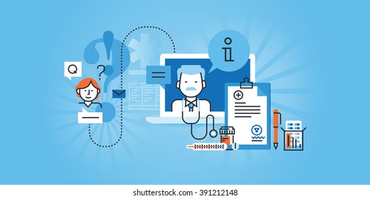 Flat line design website banner of online medical services. Modern vector illustration for web design, marketing and print material.