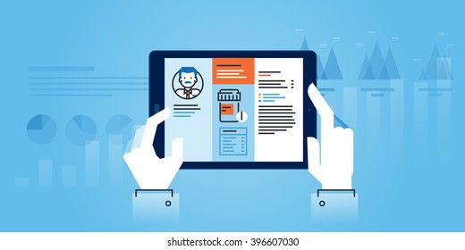 Flat Line Design Website Banner For Medical Applications. Modern Vector Illustration For Web Design, Marketing And Print Material.