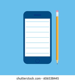 Flat line design website banner of mobile reminder, organizer, to do list, memo app. Modern vector illustration for web design, marketing and print material.