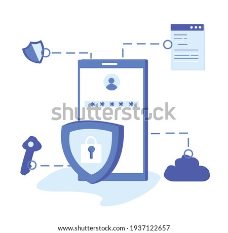 Flat line design website banner of internet security, Data protection concept Modern flat cartoon style vector illustration
