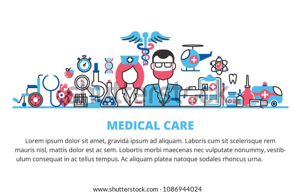 Flat Line Design Website Banner Health Stock Vector Royalty Free