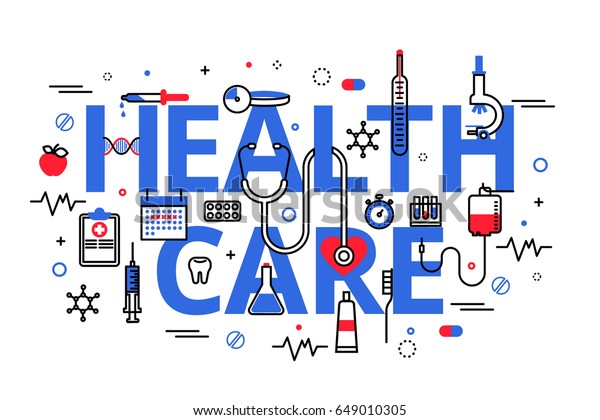 Flat Line Design Website Banner Health Stock Image Download Now