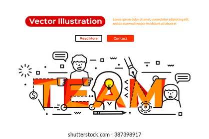 Flat line design, Work Flow, Creative team