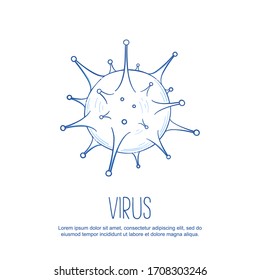 Flat line doodle medical icon. Bacterium isolated on a white background with place for text. Design concept vector illustration of flu, influenza, sick, coronavirus, 2019-nCoV.