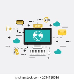 Flat line e-commerce business, internet store, process e-commerce.  For website, Apps