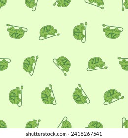 Patrón sin fisuras del coche eléctrico de línea plana. Adecuado para fondos, papel pintado, telas, textiles, papel de envoltura, materiales impresos y muchos más. Vector modificable.