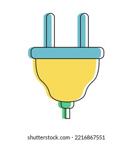 Flat line electric plug icon. Green energy charging symbol isolated on white background. Vector illustration.