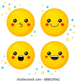 Flat line emoticon. Smileys icon pack. Emojis icons for websites and mobile websites and apps. Kiss, smile, and in love icons