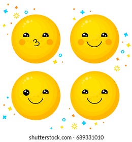 Flat line emoticon smileys icon pack. Emoji icons for websites and mobile websites and apps. Kiss, smile, and wink icons.
