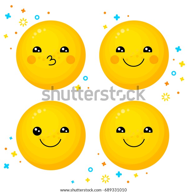 Flat Line Emoticon Smileys Icon Pack Stock Vector Royalty Free