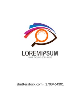 Flat line eye icon design template, magnifying glass icons