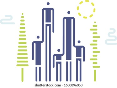 Flat line family icon isolated on white background. Vector illustration with people.