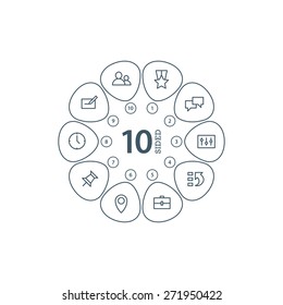 Flat line flower shaped abstract presentation infographic chart. Numbered with icons. Isolated on white background. Vector graphic template.