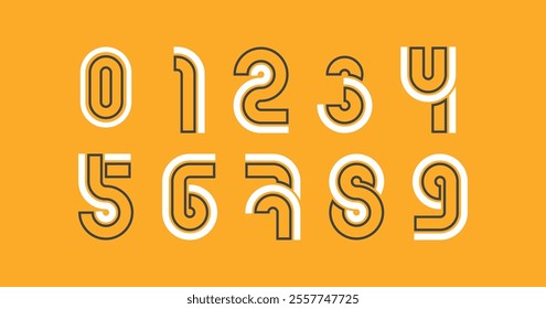 Flat line font. Latin alphabet numbers from 0 to 9. Signs in line flat style. Cute modern capital numbers. Vector trendy flat line figures