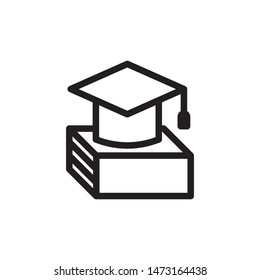 flat line graduation cap with book icon. Logo element illustration. university design. vector eps 10 . academic educate concept. Can be used in web and mobile . 