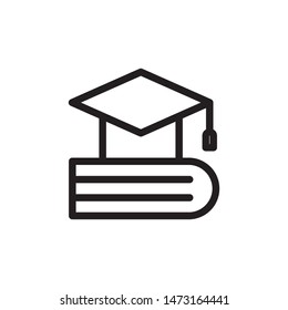 flat line graduation cap with book icon. Logo element illustration. university design. vector eps 10 . academic educate concept. Can be used in web and mobile . 