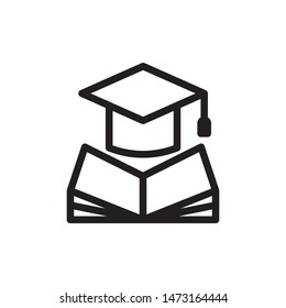 flat line graduation cap with book icon. Logo element illustration. university design. vector eps 10 . academic educate concept. Can be used in web and mobile . 