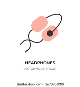 Flat line headphone icon. Graphic contour shape as logo accessory headset. Linear element button listening to music for app, ui. Pictogram sign earphones closeup. Isolated on white vector illustration