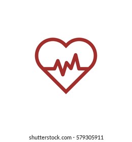 Flat Line Heart Beat Logo or Icon. Isolated on white background.