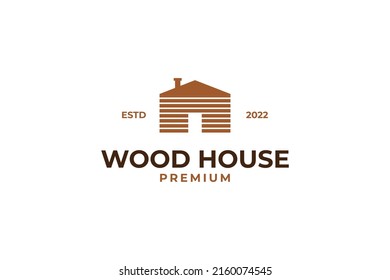 Flat line hipster home wood logo design vector template illustration