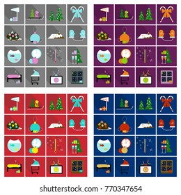 Flat Line Holiday Christmas Icons Set. Vector Set of 42 New Year Holiday Modern Line Icons for Web and Mobile. Winter Season Icons Collection