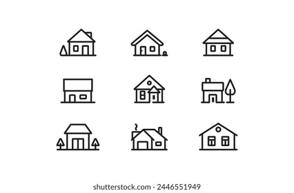 Icono de inicio de línea plana establece la Ilustración vectorial sobre fondo blanco.