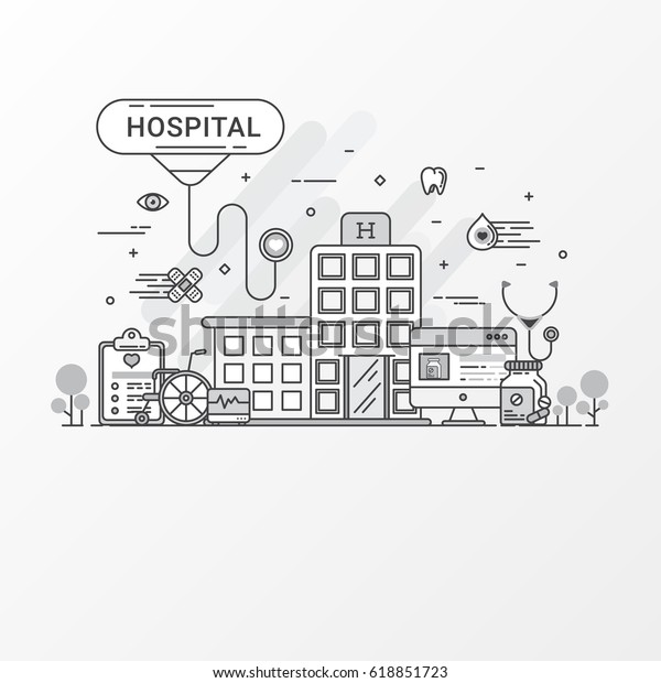 Flat Line Hospital Design Concept Medical Stock Vector Royalty Free 618851723