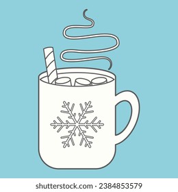 Flat line hot chocolate drink. Vector illustration with winter theme and flat line vector style. Editable vector element.