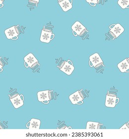 El patrón de la bebida de chocolate caliente de línea plana no tiene fisuras. Adecuado para fondos, papel pintado, telas, textiles, papel de envoltura, materiales impresos y muchos más. Vector modificable.