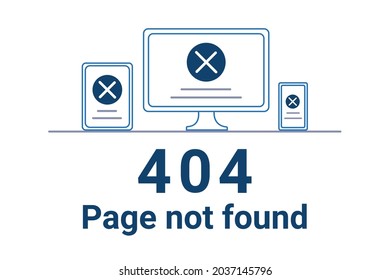 Flat line icon of 404 error page or File not found icon. Page with error icon on laptop screen.