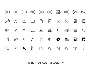 flat line icon Audio Icon and Video Icon Collection MP3 player and  music icon collection 