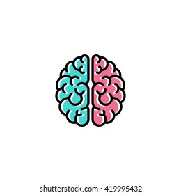 Flat line icon of brain. Creativity logo template