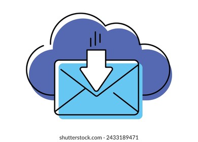 Flat line icon concept of cloud email service, online message service. Cloud server hosting for email. Flat vector illustration.