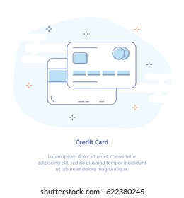 Flat line icon concept of Credit or Debit Card. Isolated vector illustration in light color