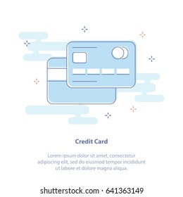 Flat line icon concept of Credit Bank Card. Isolated Vector Illustration.