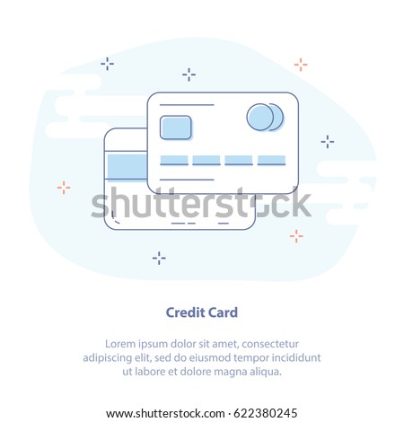 Flat line icon concept of Credit or Debit Card. Isolated vector illustration in light color