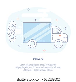 Flat line icon concept of Delivery, or Supply. Carrier delivery truck. Isolated vector illustration. 