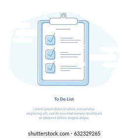 Flat line icon concept of To Do List, Organizer, Checklist paper reminder in hand. Isolated Vector Illustration. 