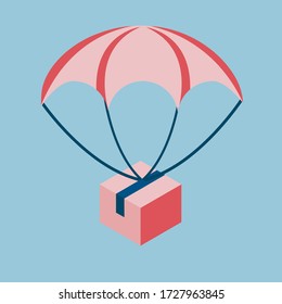 Flat line icon concept of Fast Delivery Service, Parcels Delivery.Packages are flying on parachutes. E-Commerce template. Isolated vector illustration.