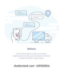 Flat Line Icon Concept of GPS Navigation, Cargo Delivery, Logistic system or Mobile app for Goods Shipping. Isolated vector illustration object. 