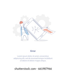 Flat line icon concept of Mobile Phone Repair Service. Smartphone with error. Isolated vector illustration in trendy design style.