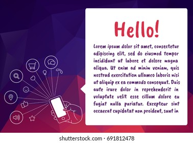 Flat line icon concept of New email notification on mobile phone vector illustration. Smartphone screen with new unread e-mail message and read mail envelope icons, inbox concept